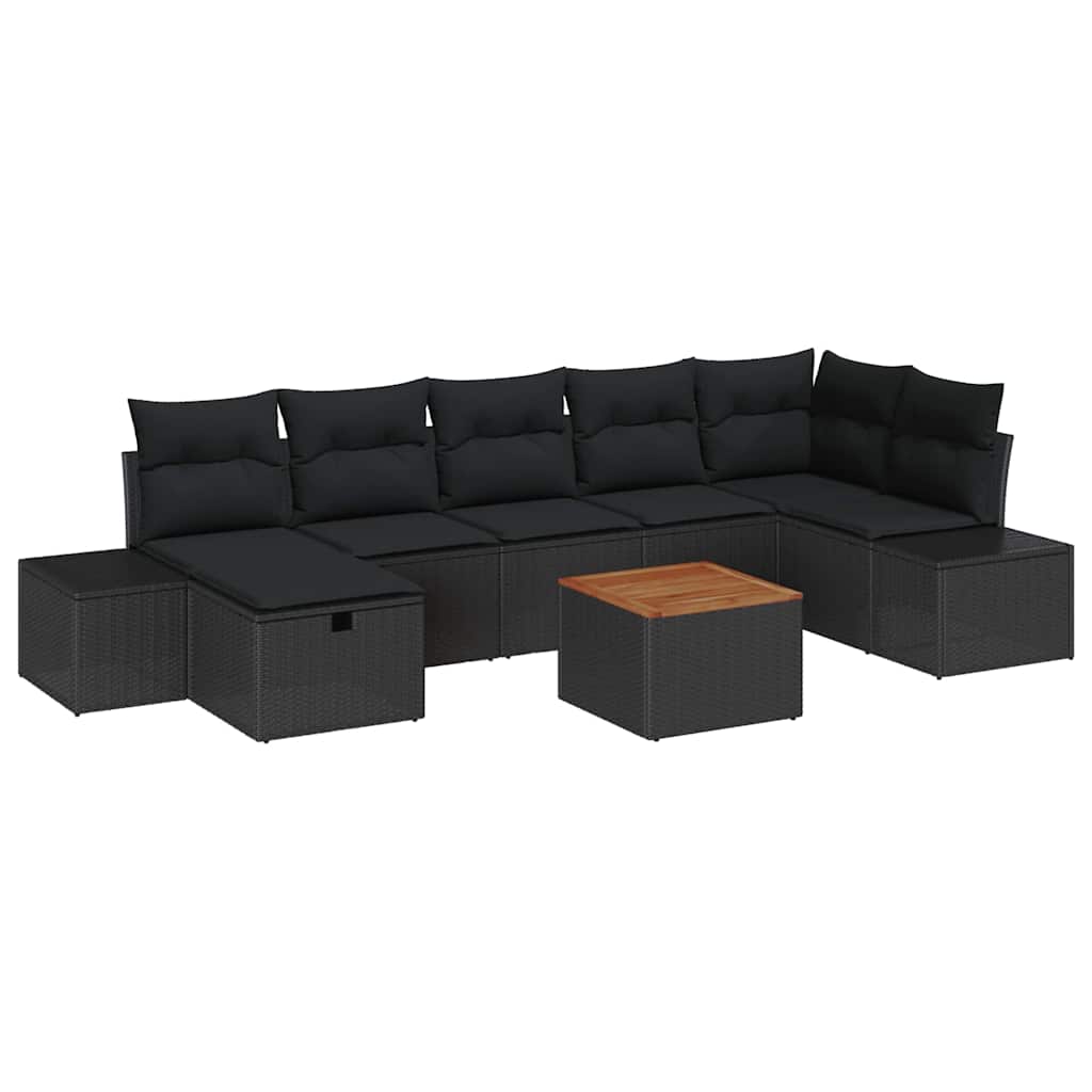 Kerti Kanapé Szett párnával tárolóval 8 pcs Fekete Poli rattan