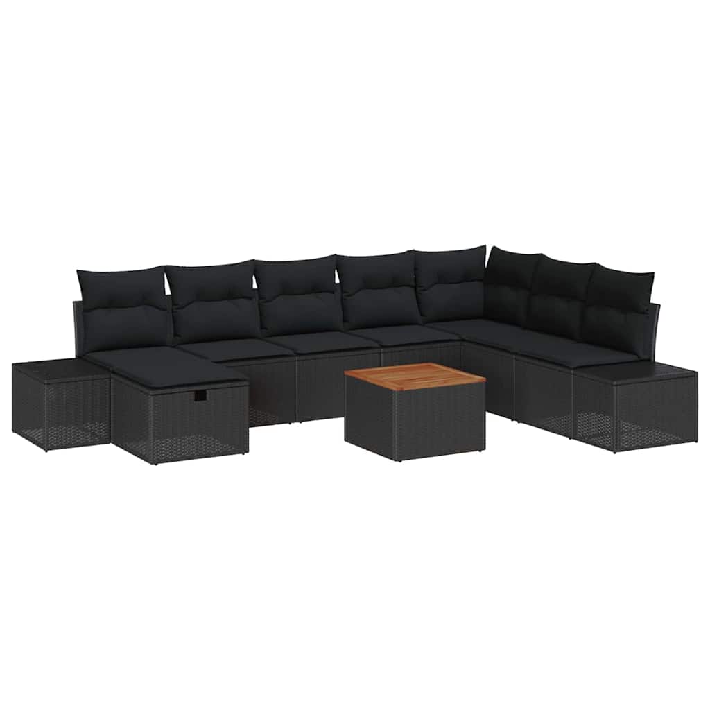 Kerti Kanapé Szett párnával tárolóval 9 pcs Fekete Poli rattan