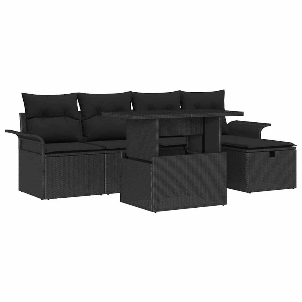Kerti Kanapé Szett párnával tárolóval 6 pcs Fekete Poli rattan