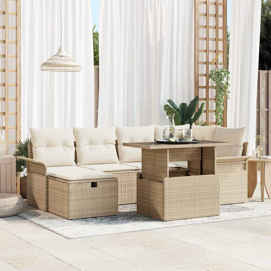 Kerti Kanapé Szett párnával tárolóval 7 pcs Bézs Poli rattan