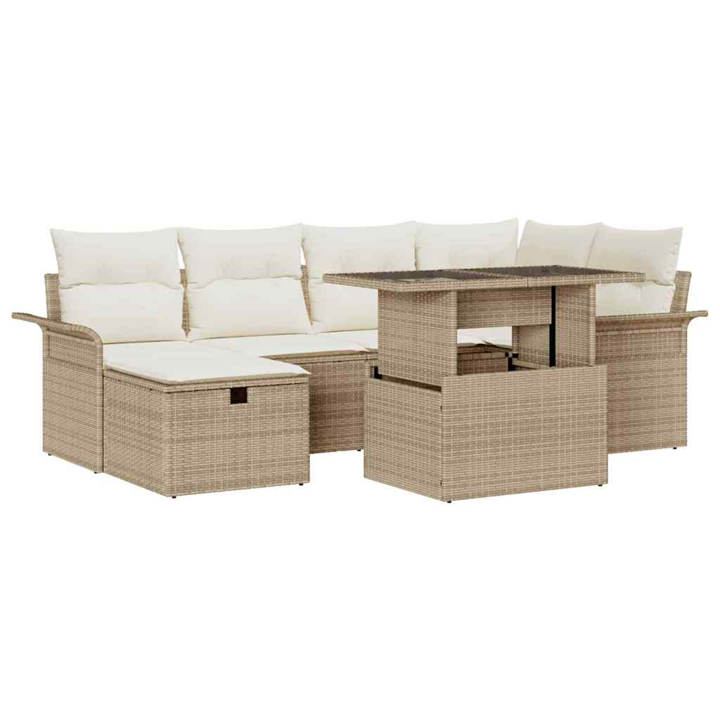 Kerti Kanapé Szett párnával tárolóval 7 pcs Bézs Poli rattan