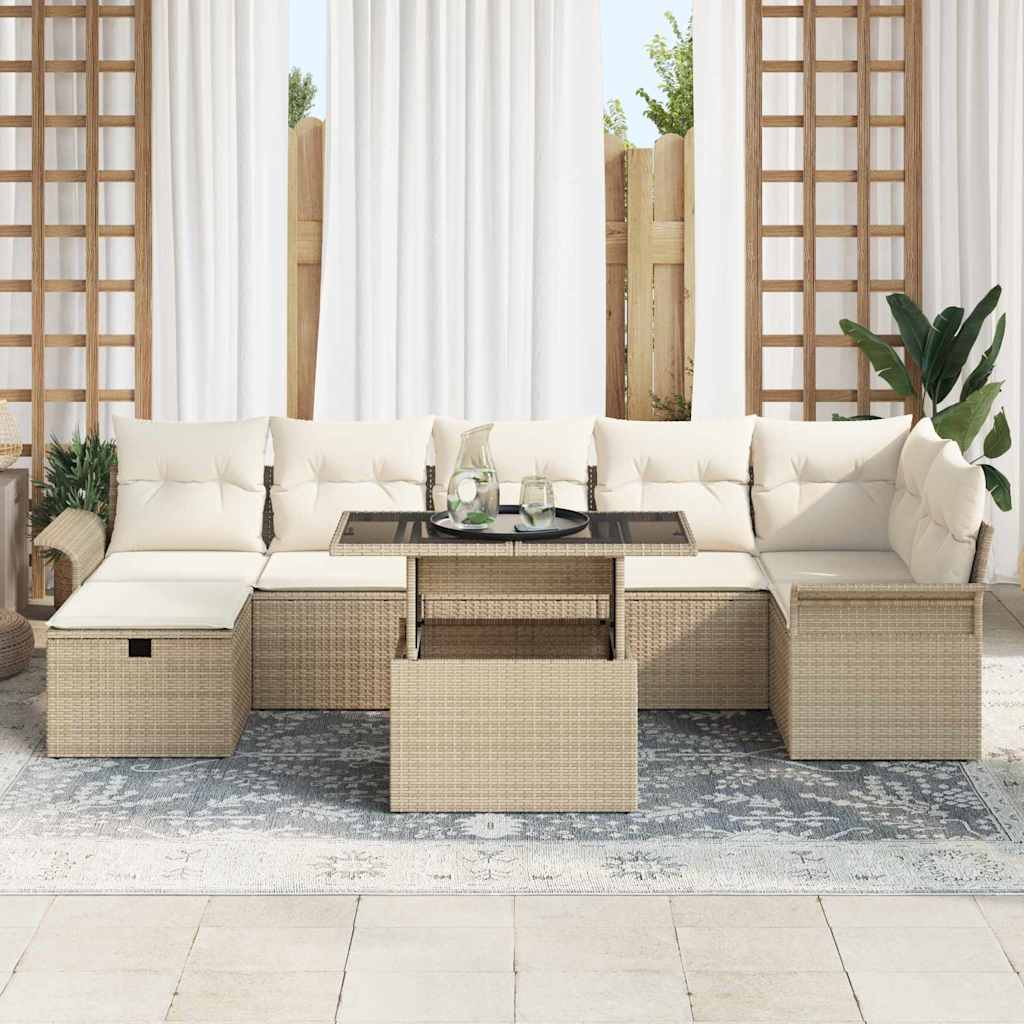 Kerti Kanapé Szett párnával tárolóval 8 pcs Bézs Poli rattan