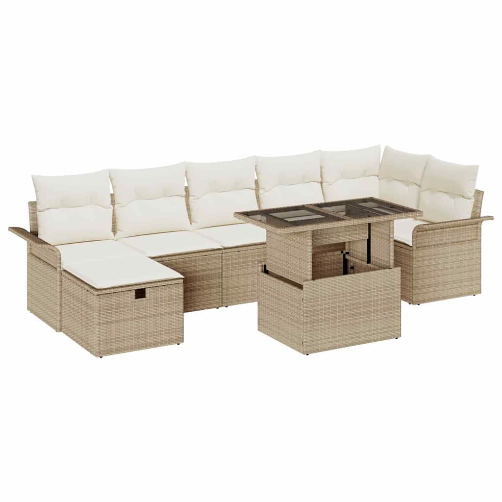 Kerti Kanapé Szett párnával tárolóval 8 pcs Bézs Poli rattan