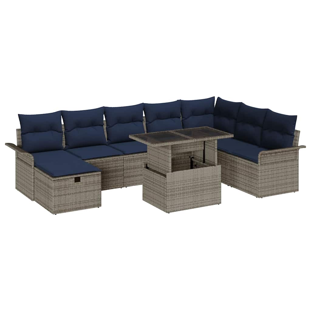 Kerti Kanapé Szett párnával tárolóval 9 pcs Szürke Poli rattan