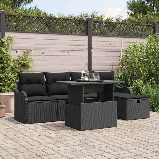 Kerti Kanapé Szett párnával tárolóval 6 pcs Fekete Poli rattan