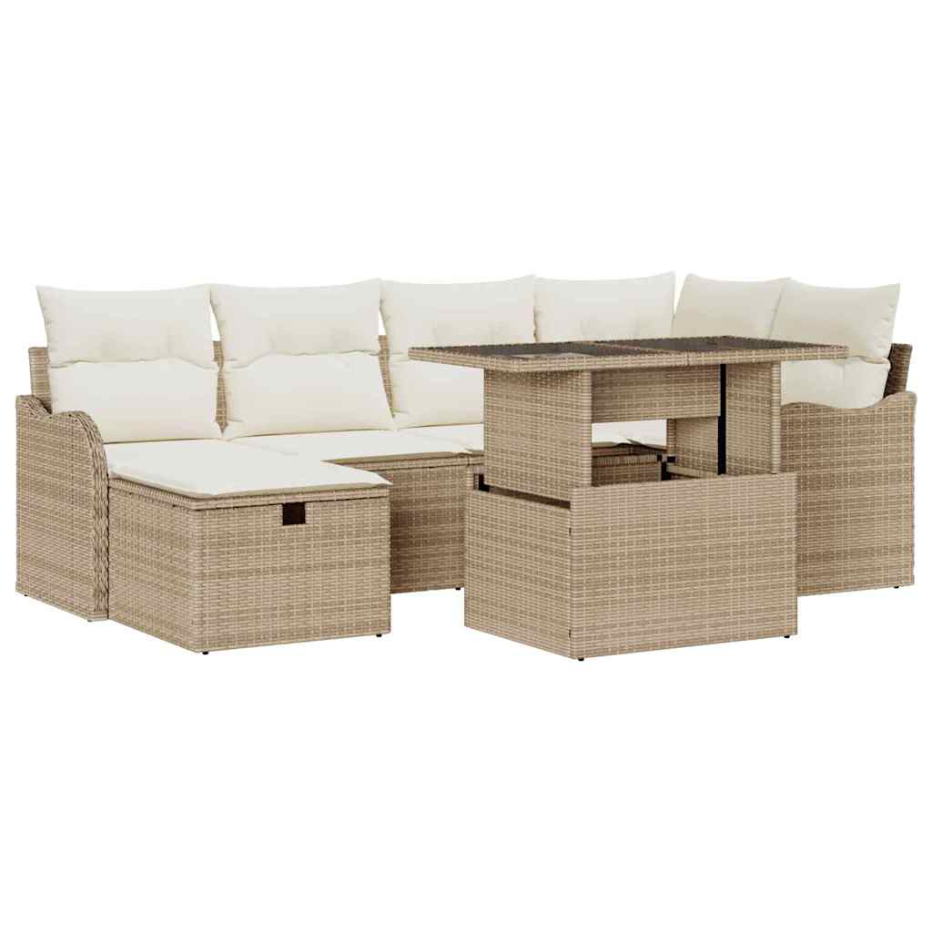 Kerti Kanapé Szett párnával tárolóval 7 pcs Bézs Poli rattan