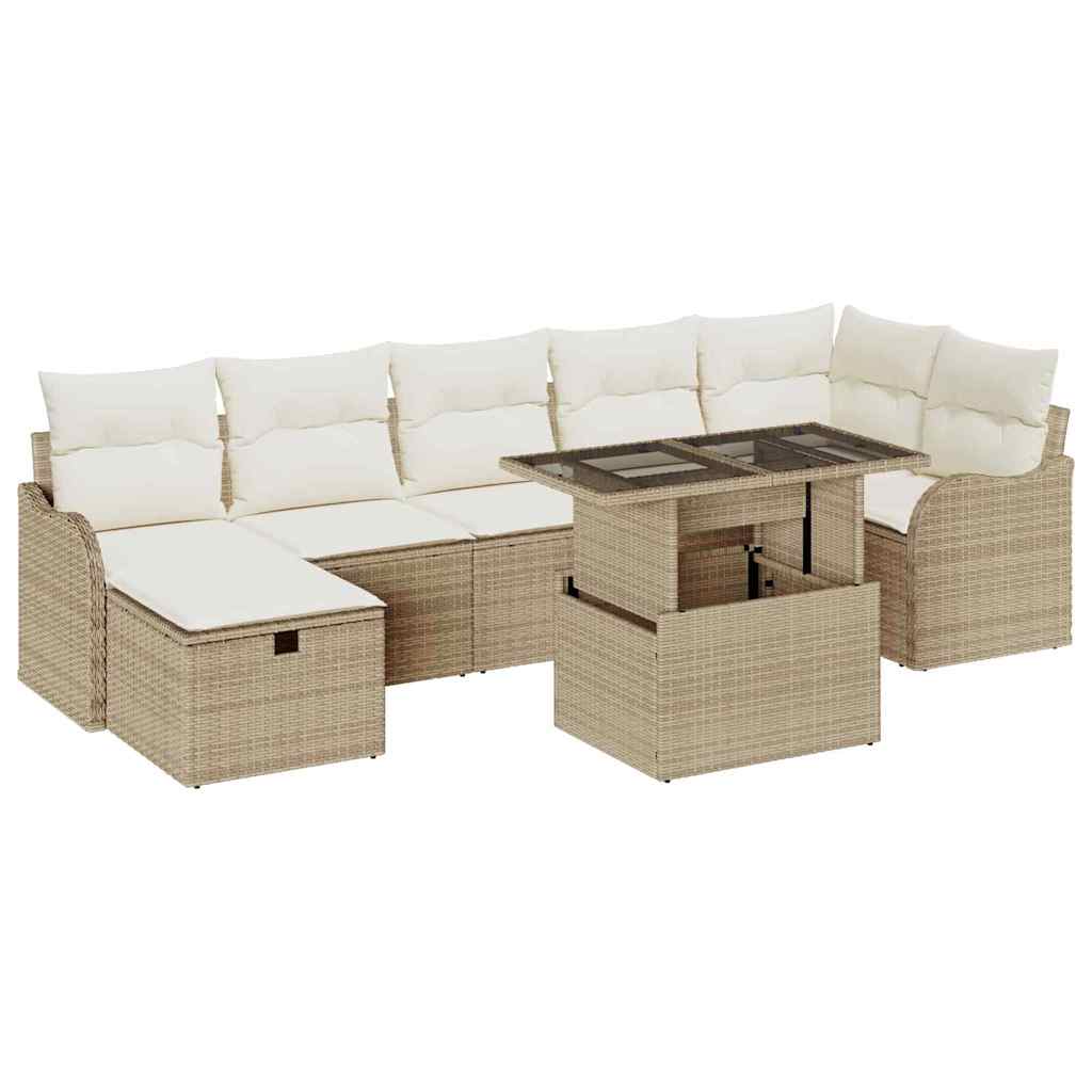 Kerti Kanapé Szett párnával tárolóval 8 pcs Bézs Poli rattan