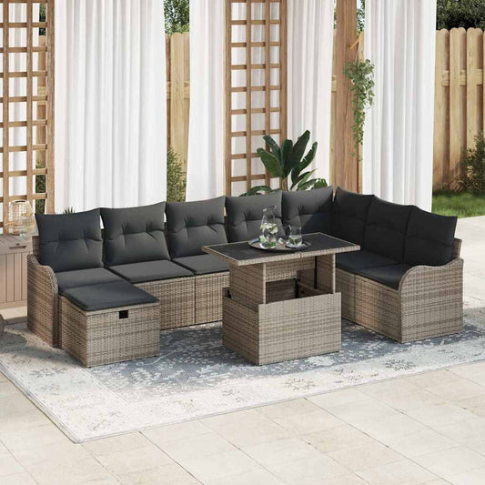Kerti Kanapé Szett párnával tárolóval 9 pcs Szürke Poli rattan