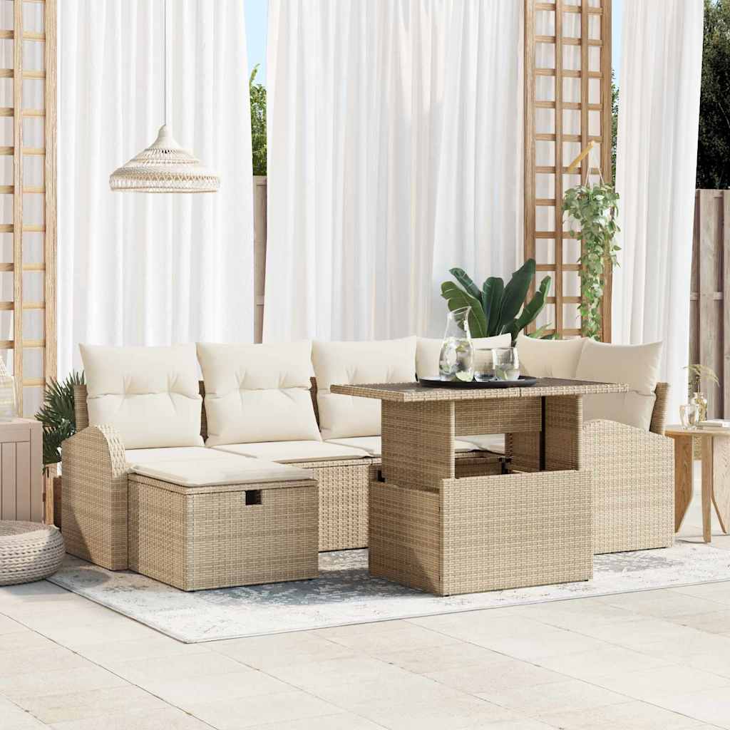 Kerti Kanapé Szett párnával tárolóval 7 pcs Bézs Poli rattan