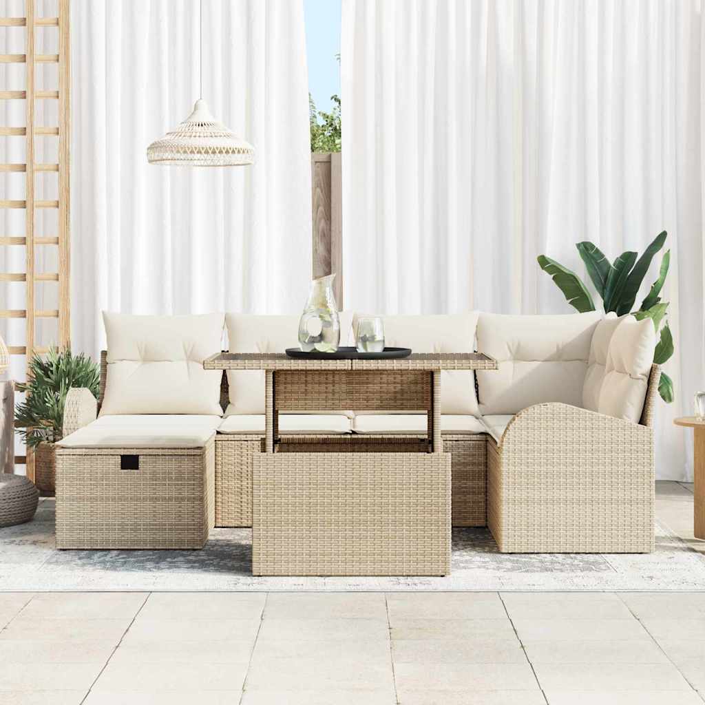 Kerti Kanapé Szett párnával tárolóval 7 pcs Bézs Poli rattan