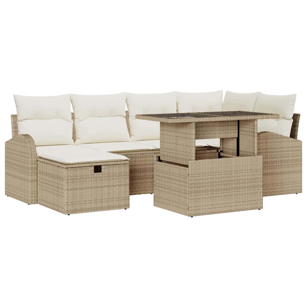 Kerti Kanapé Szett párnával tárolóval 7 pcs Bézs Poli rattan