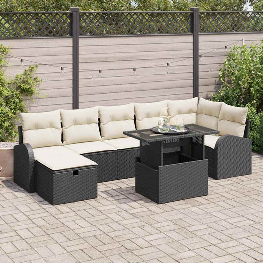 Kerti Kanapé Szett párnával tárolóval 8 pcs Fekete Poli rattan