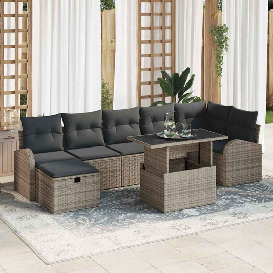 Kerti Kanapé Szett párnával tárolóval 8 pcs Szürke Poli rattan