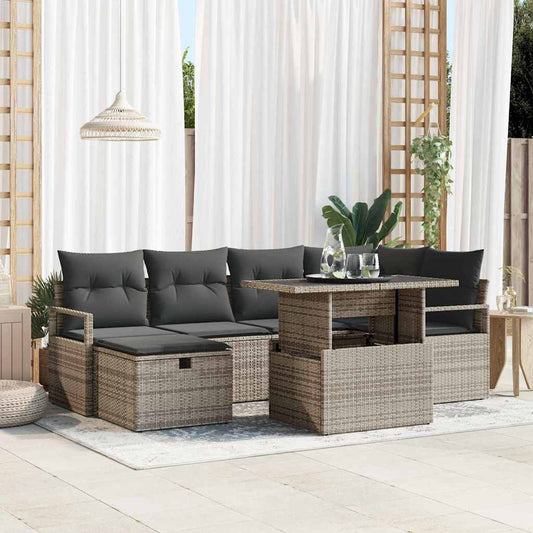 Kerti Kanapé Szett párnával tárolóval 7 pcs Szürke Poli rattan