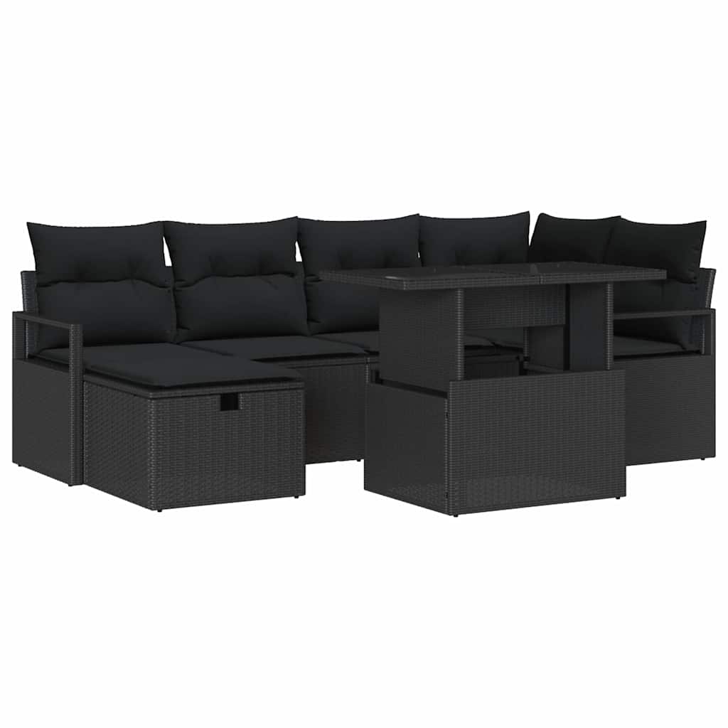 Kerti Kanapé Szett párnával tárolóval 7 pcs Fekete Poli rattan