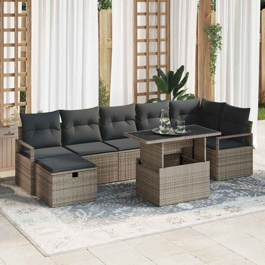 Kerti Kanapé Szett párnával tárolóval 8 pcs Szürke Poli rattan