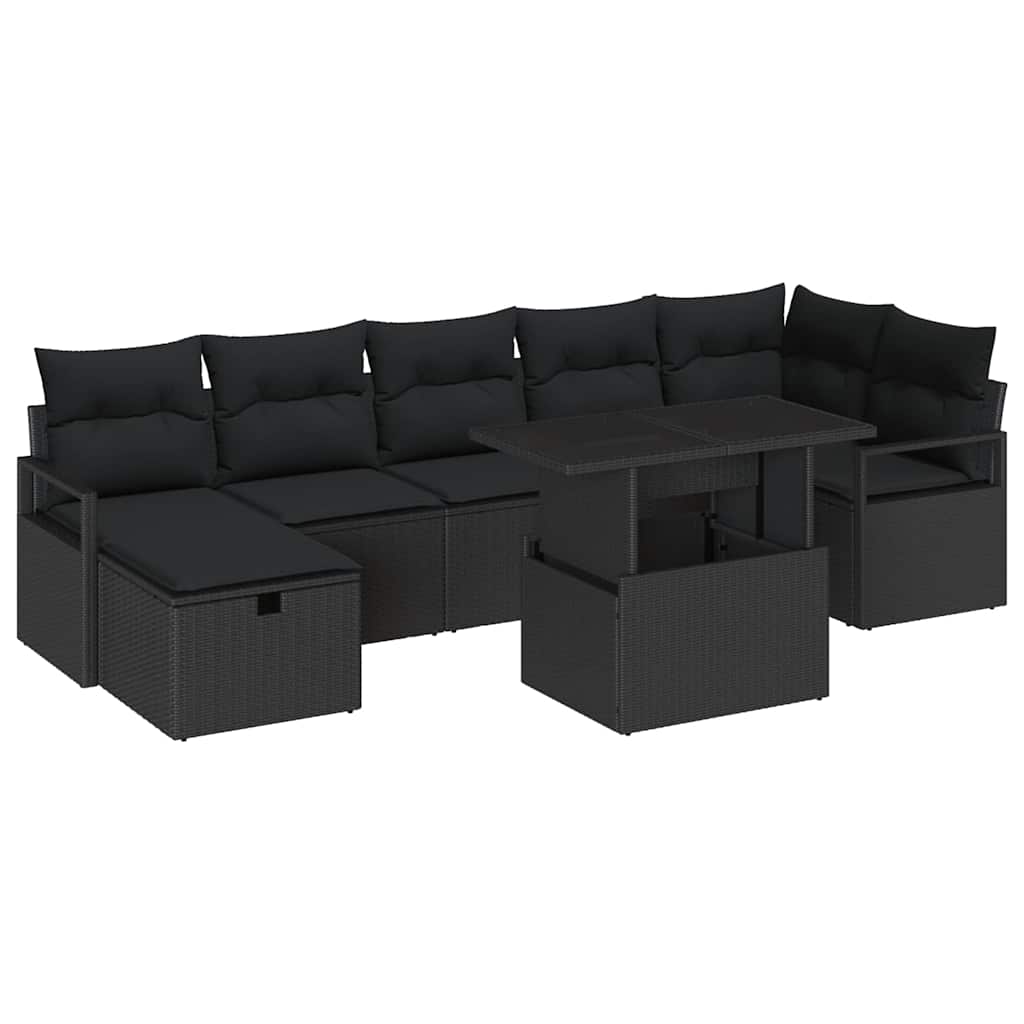 Kerti Kanapé Szett párnával tárolóval 8 pcs Fekete Poli rattan