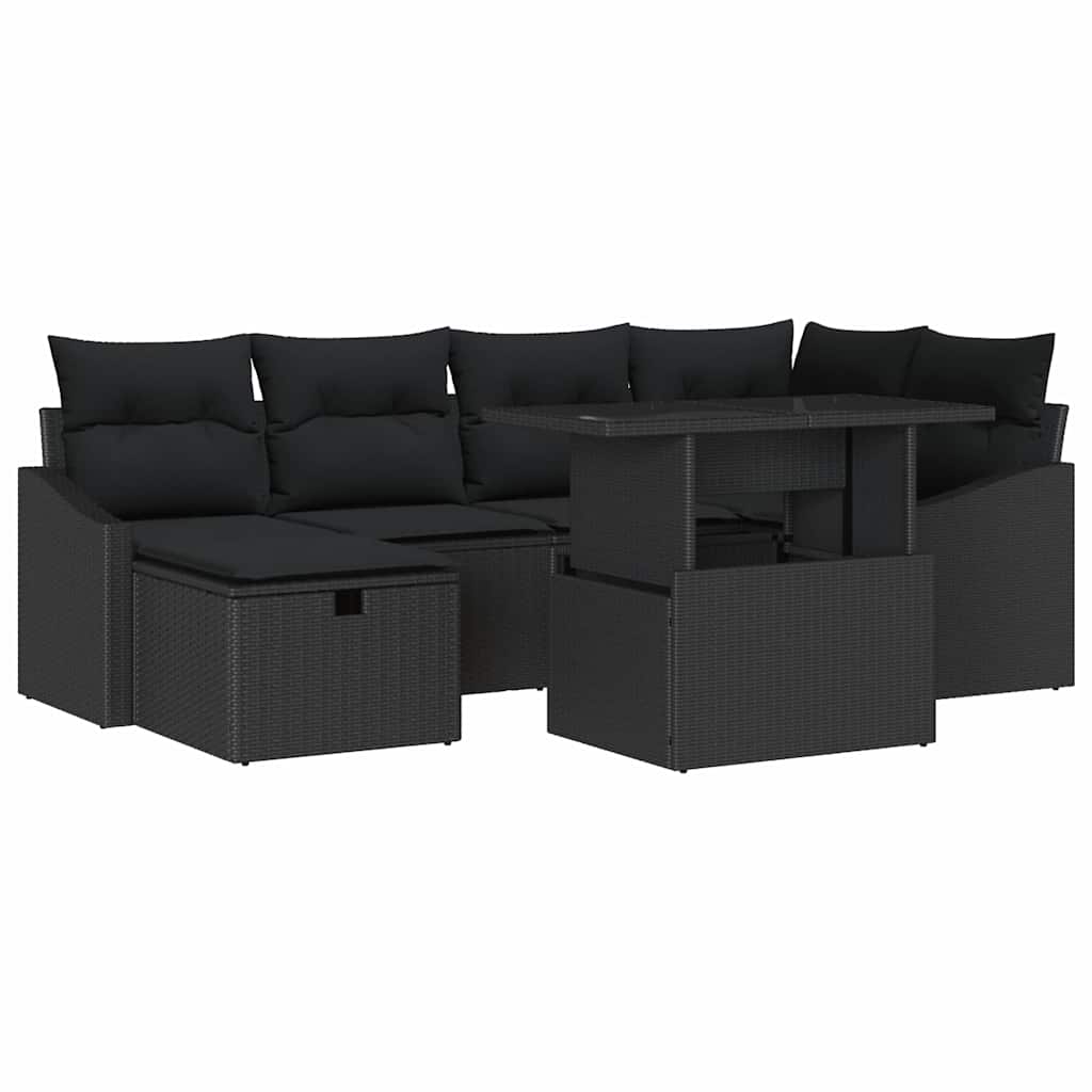 Kerti Kanapé Szett párnával 7 pcs Fekete polirattan