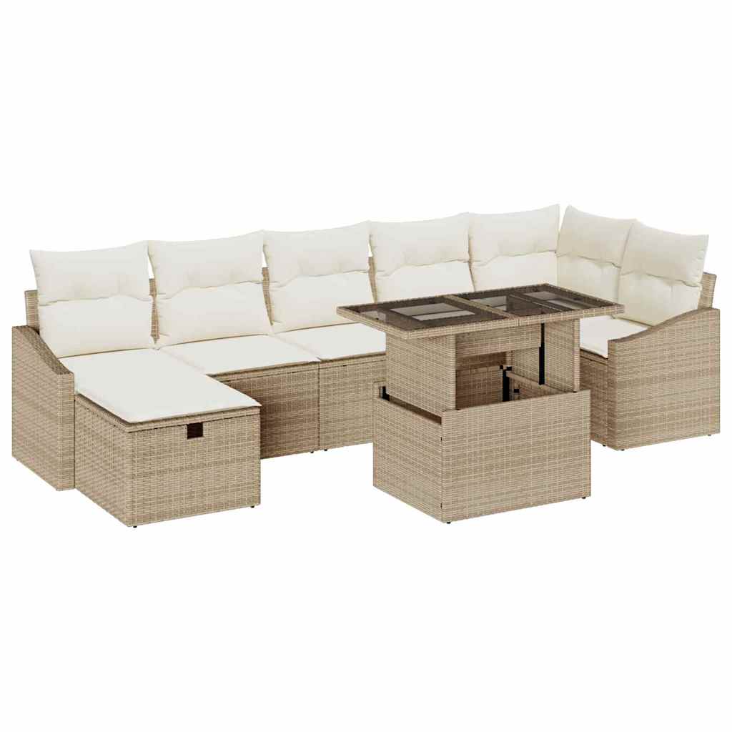 Kerti Kanapé Szett 8 pcs Bézs polirattan
