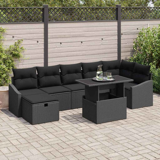 Kerti Kanapé Szett 8 pcs Fekete polirattan