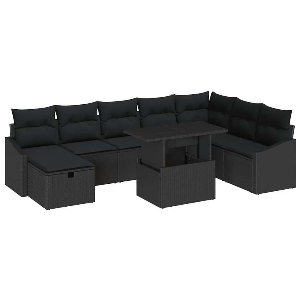 Kerti Kanapé Szett 9 pcs Fekete polirattan