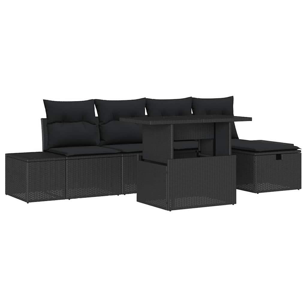 Kerti Kanapé Szett 6 pcs Fekete polirattan