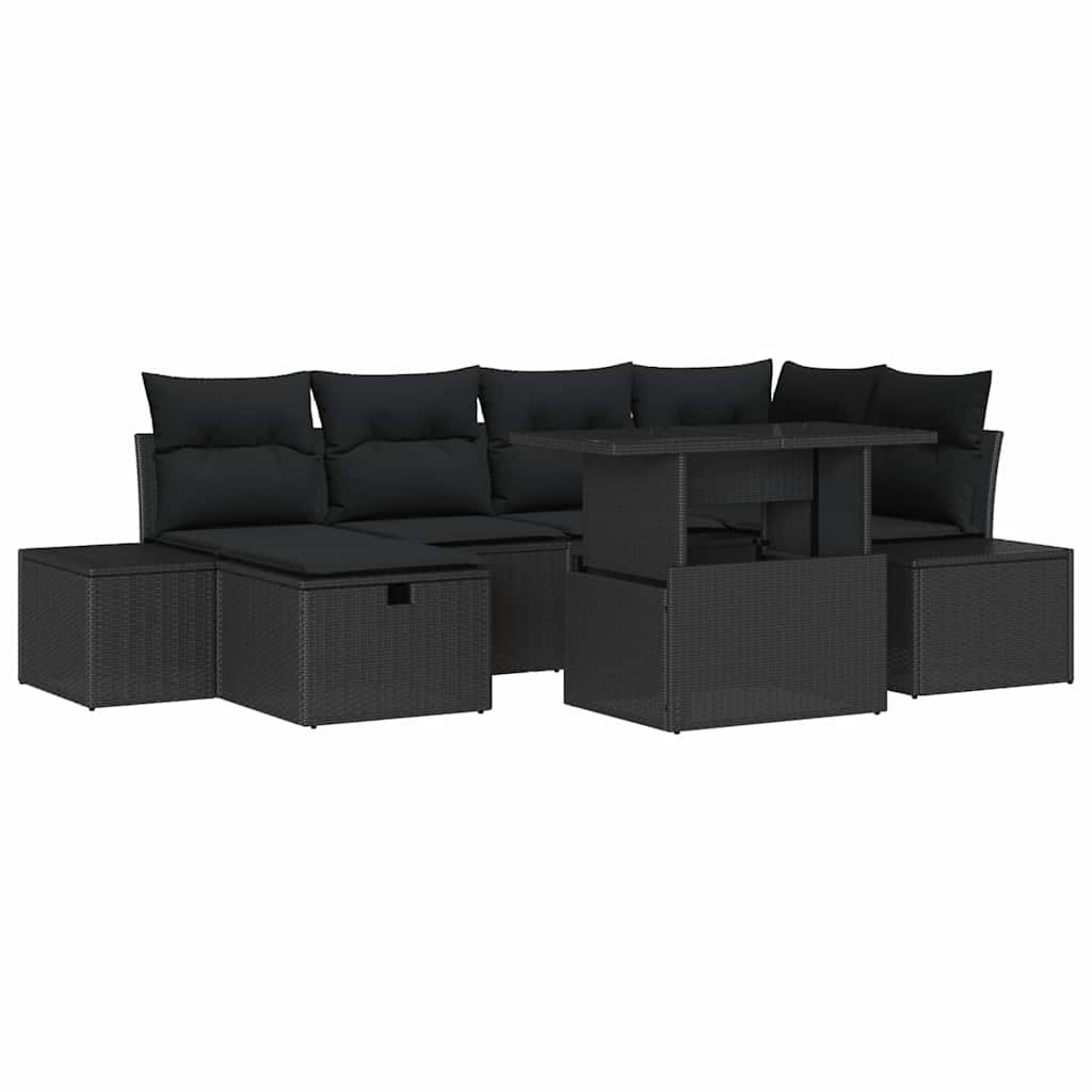 Kerti Kanapé Szett 7 pcs Fekete polirattan