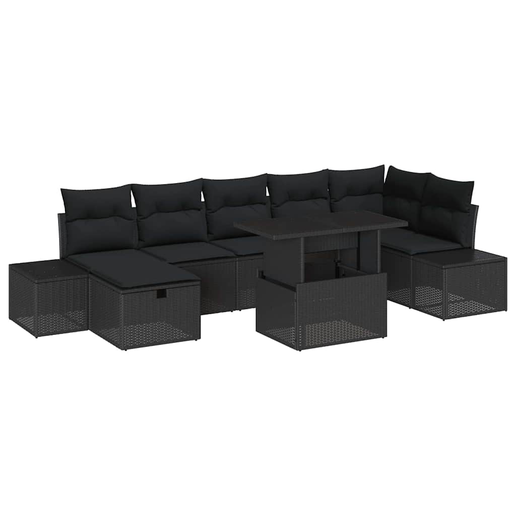 Kerti Kanapé Szett 8 pcs Fekete polirattan