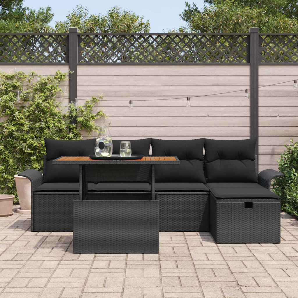 Kerti Kanapé Szett 6 pcs Fekete polirattan