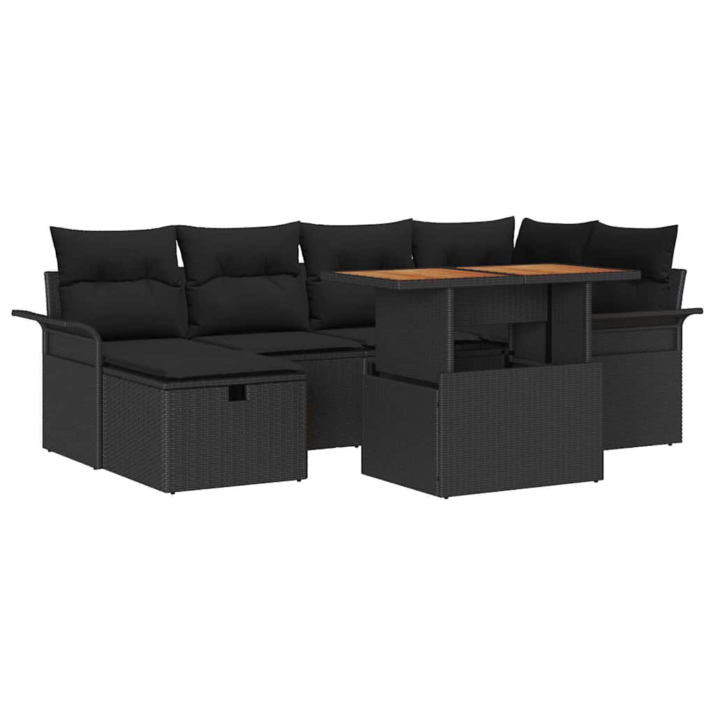 Kerti Kanapé Szett 7 pcs Fekete polirattan