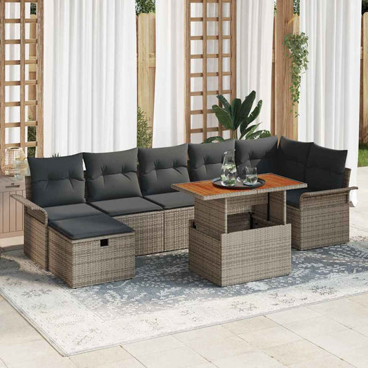 Kerti Kanapé Szett 8 pcs Szürke polirattan