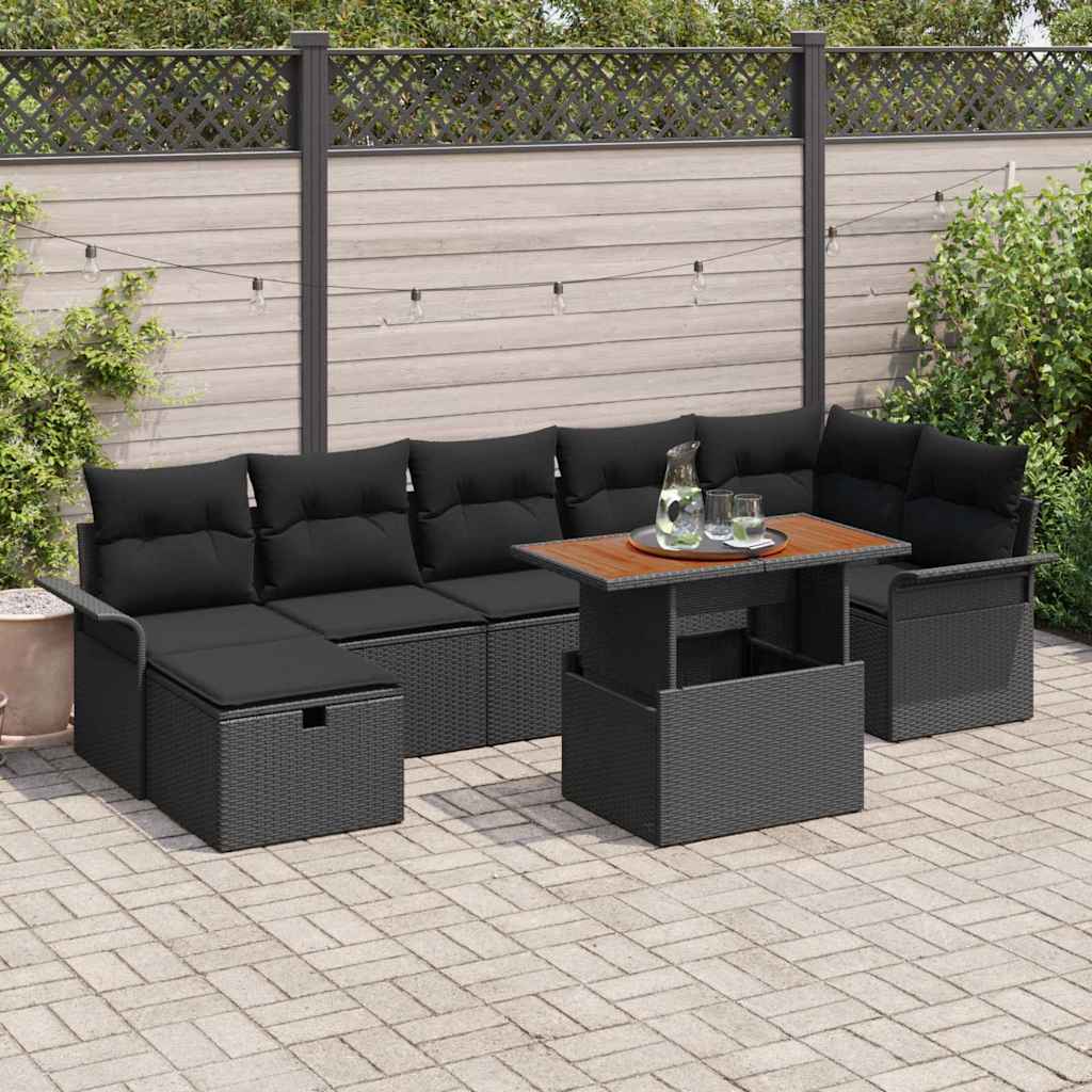 Kerti Kanapé Szett 8 pcs Fekete polirattan