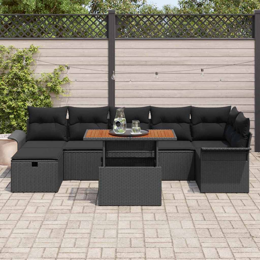 Kerti Kanapé Szett 8 pcs Fekete polirattan