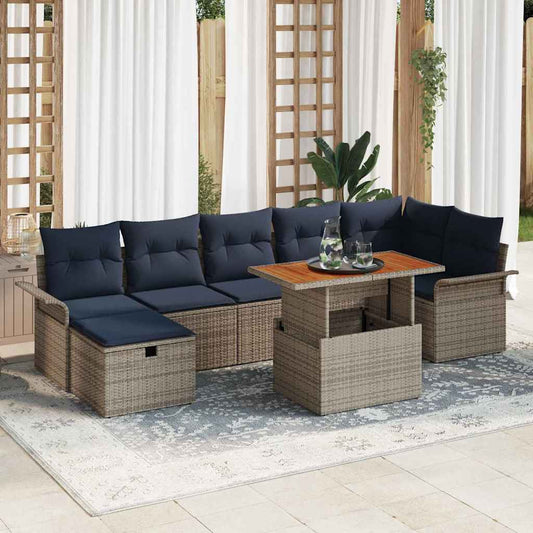 Kerti Kanapé Szett 8 pcs Szürke polirattan