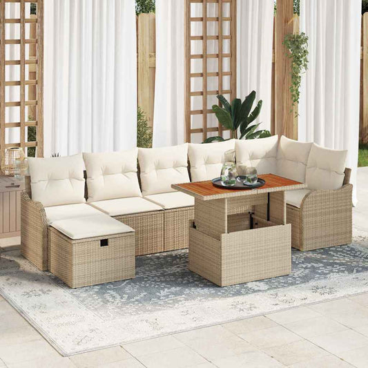Kerti Kanapé Szett tárolóval 8 pcs Bézs Poli rattan
