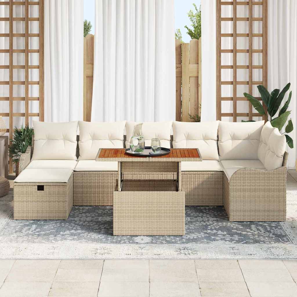 Kerti Kanapé Szett tárolóval 8 pcs Bézs Poli rattan