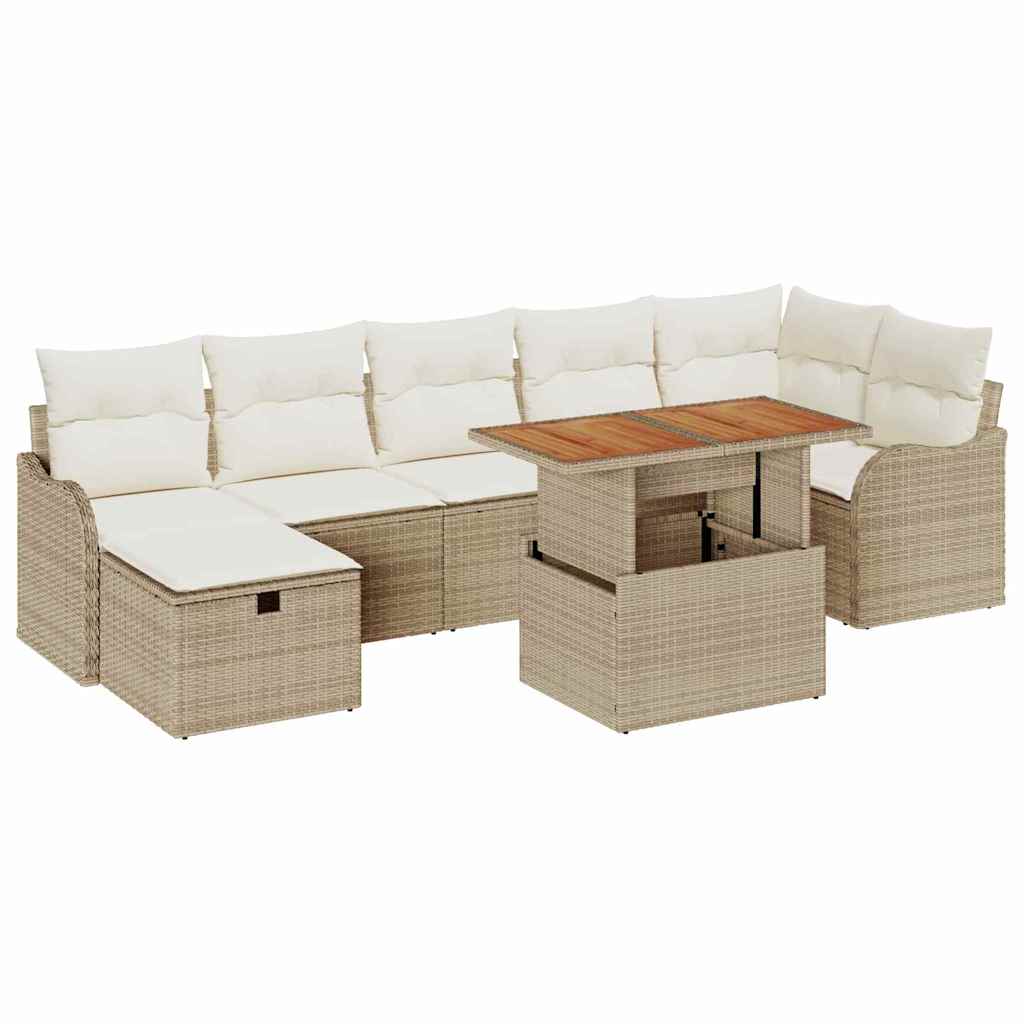Kerti Kanapé Szett tárolóval 8 pcs Bézs Poli rattan
