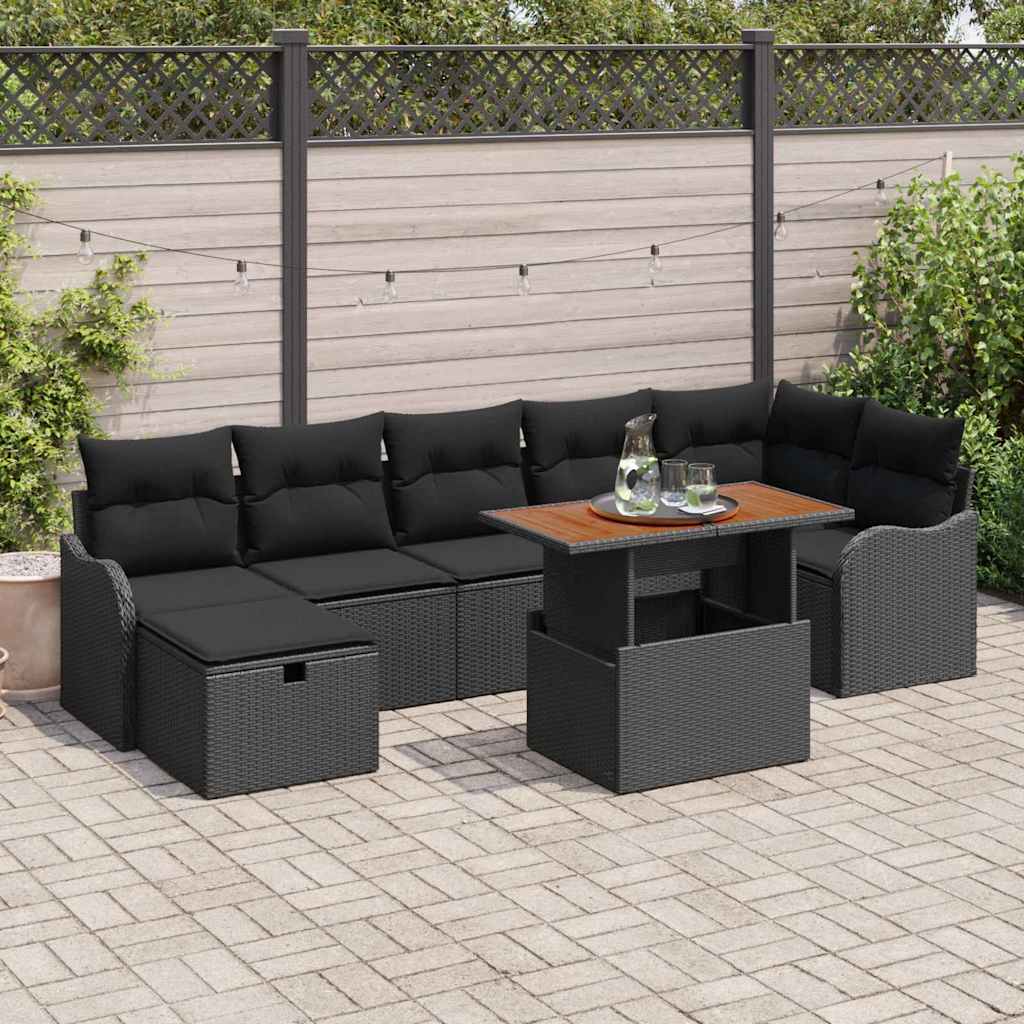 Kerti Kanapé Szett tárolóval 8 pcs Fekete Poli rattan