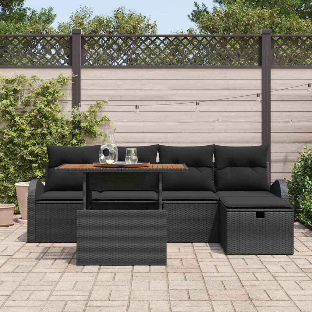 Kerti Kanapé Szett 6 pcs Fekete polirattan
