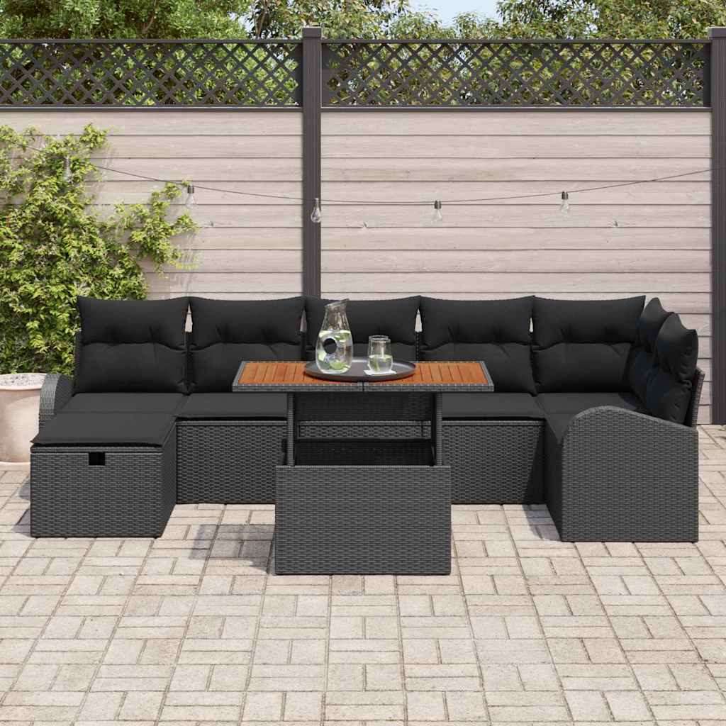 Kerti Kanapé Szett 8 pcs Fekete polirattan