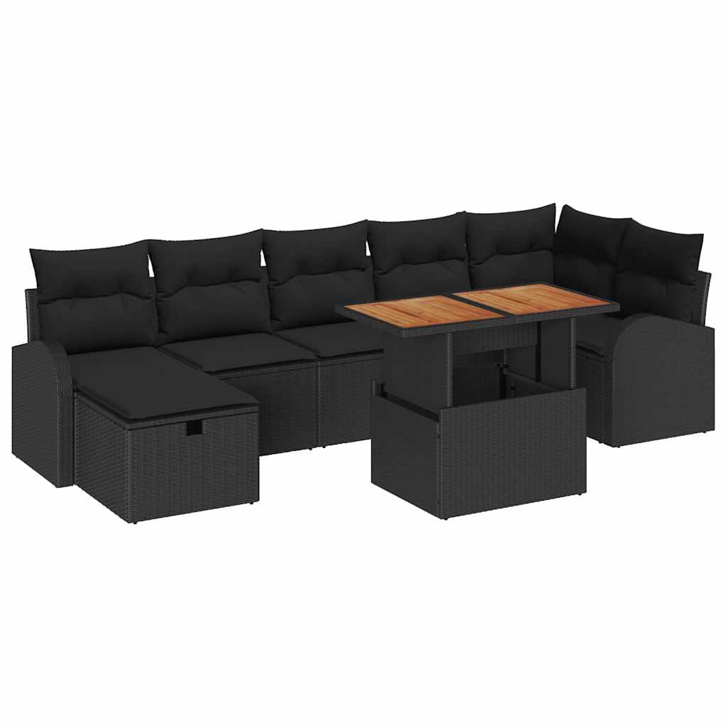 Kerti Kanapé Szett 8 pcs Fekete polirattan