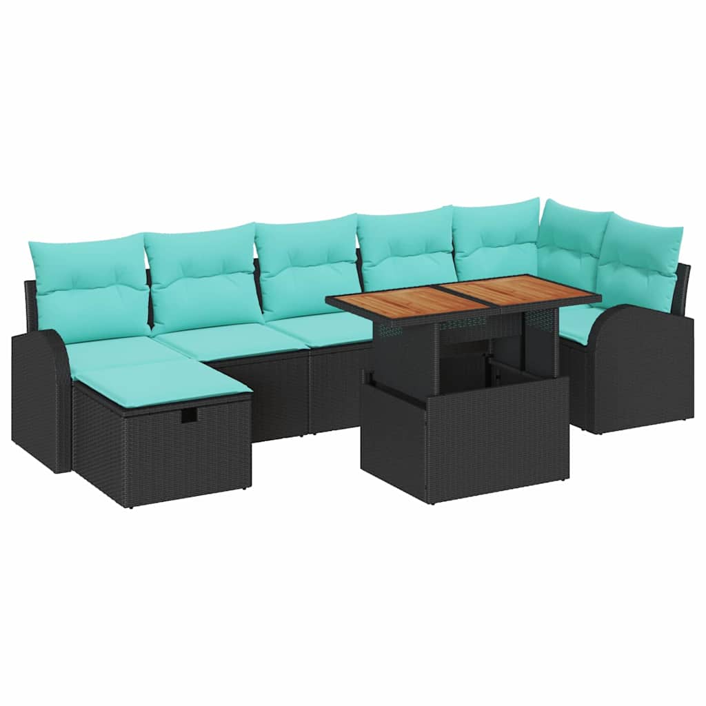 Kerti Kanapé Szett 8 pcs Fekete polirattan