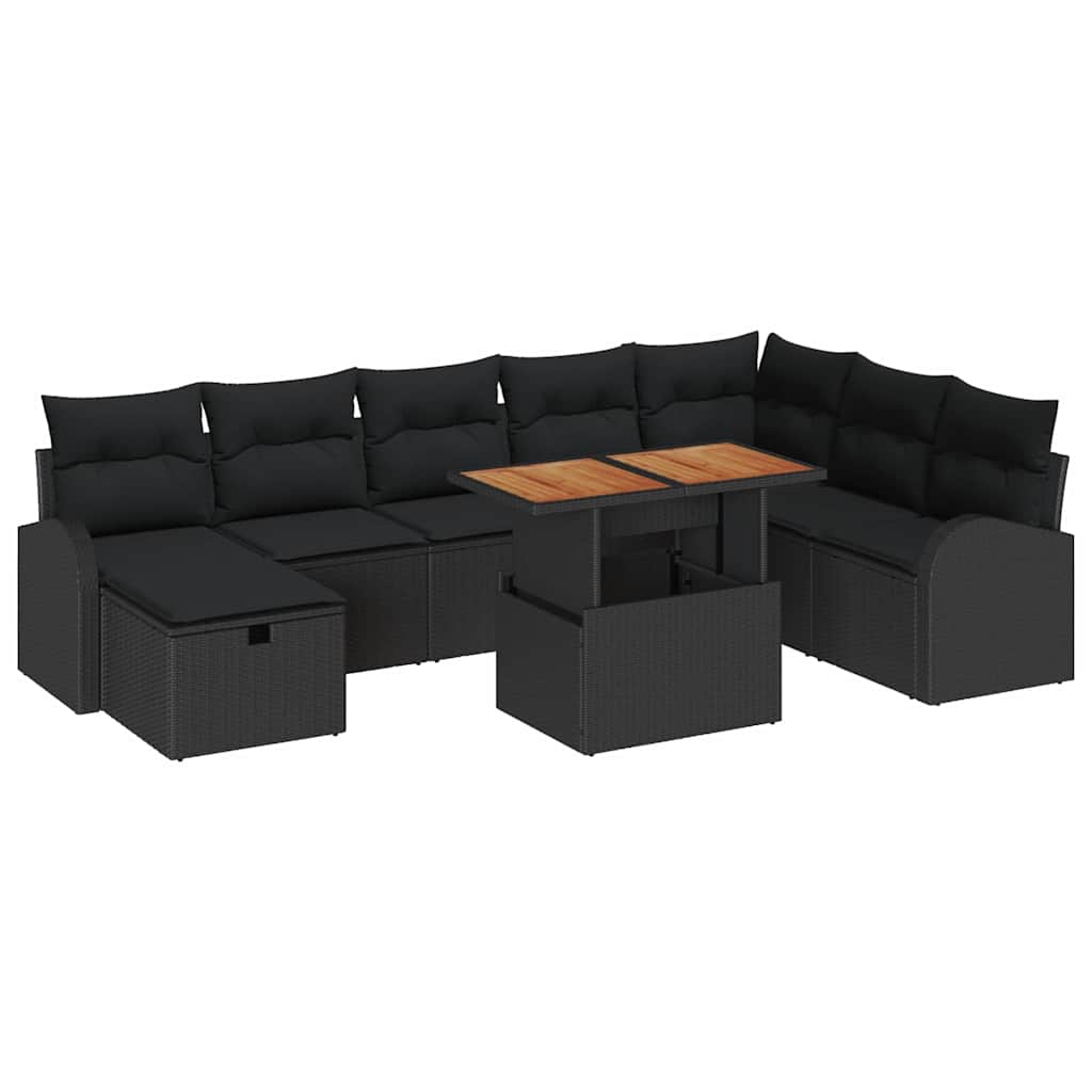 Kerti Kanapé Szett 9 pcs Fekete polirattan