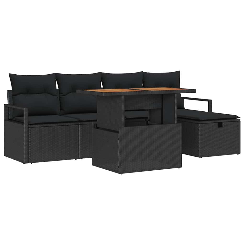 Kerti Kanapé Szett 6 pcs Fekete polirattan