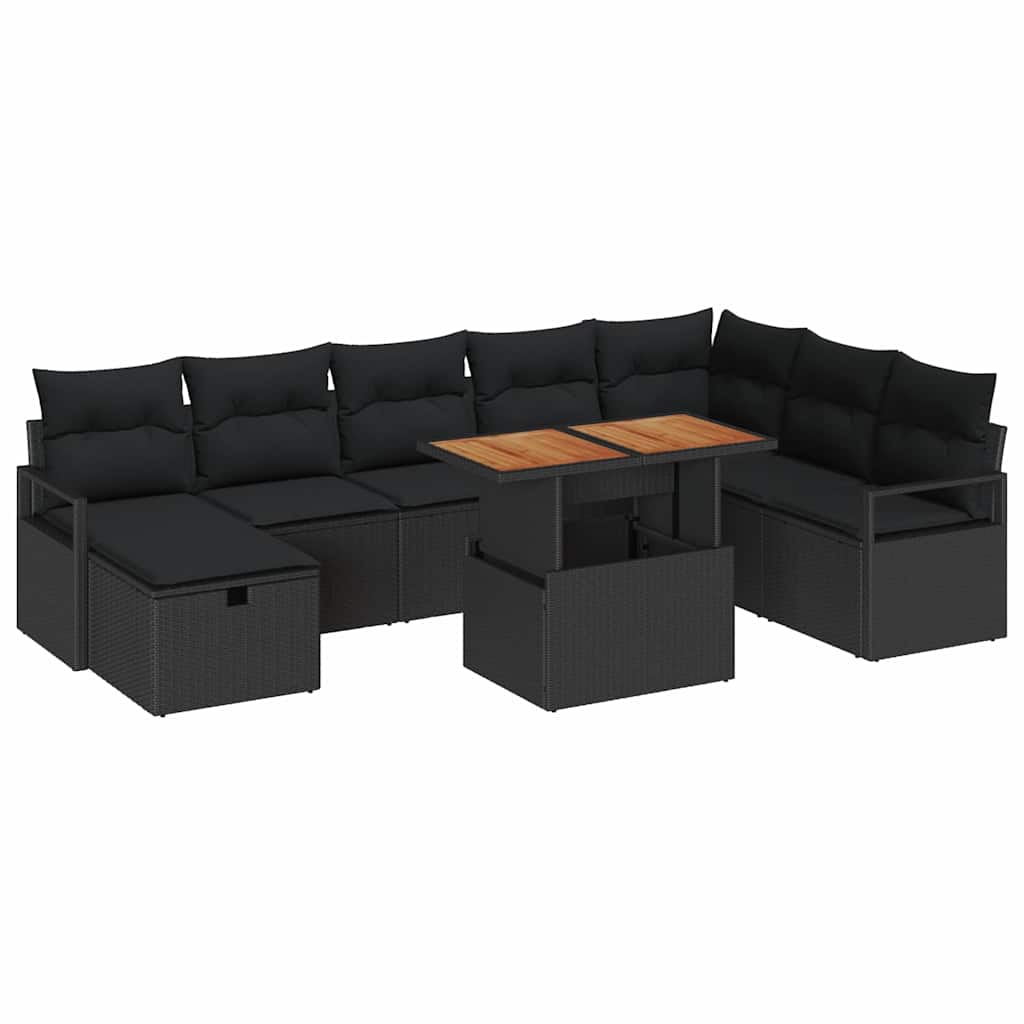 Kerti Kanapé Szett 9 pcs Fekete polirattan