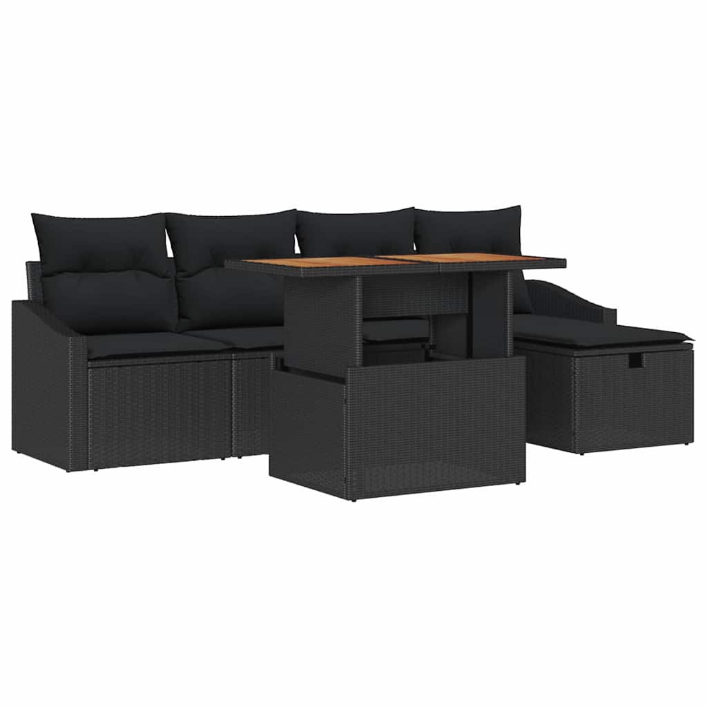 Kerti Kanapé Szett 6 pcs Fekete polirattan