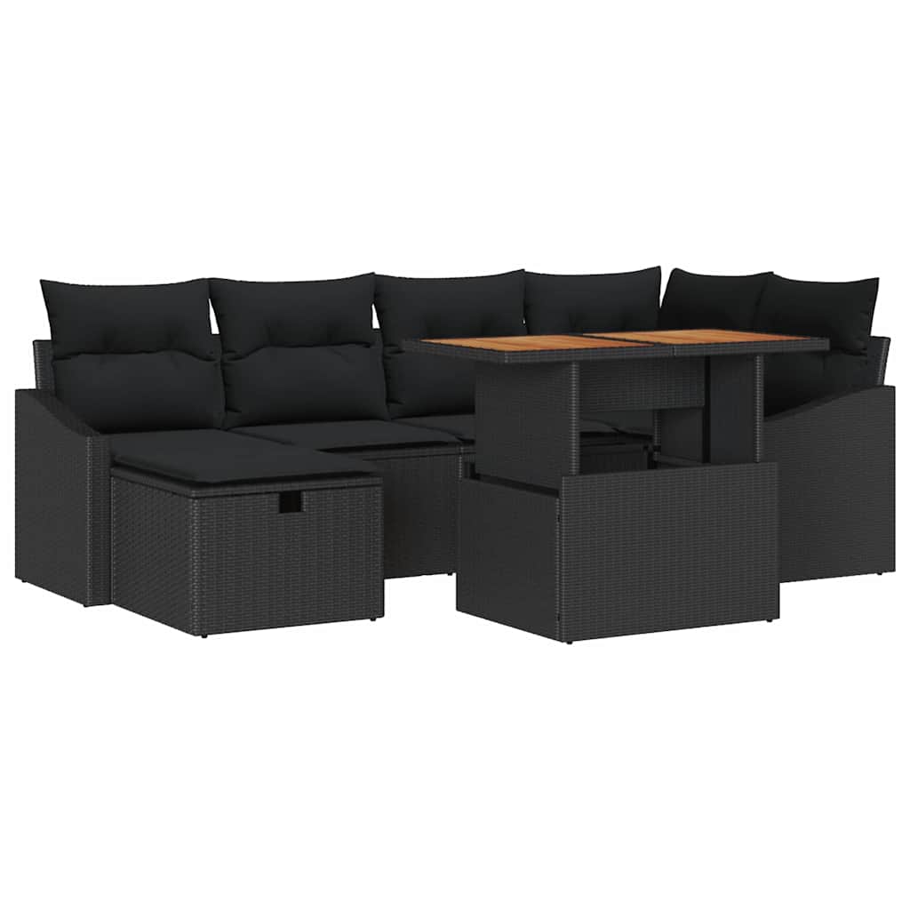Kerti Kanapé Szett 7 pcs Fekete polirattan