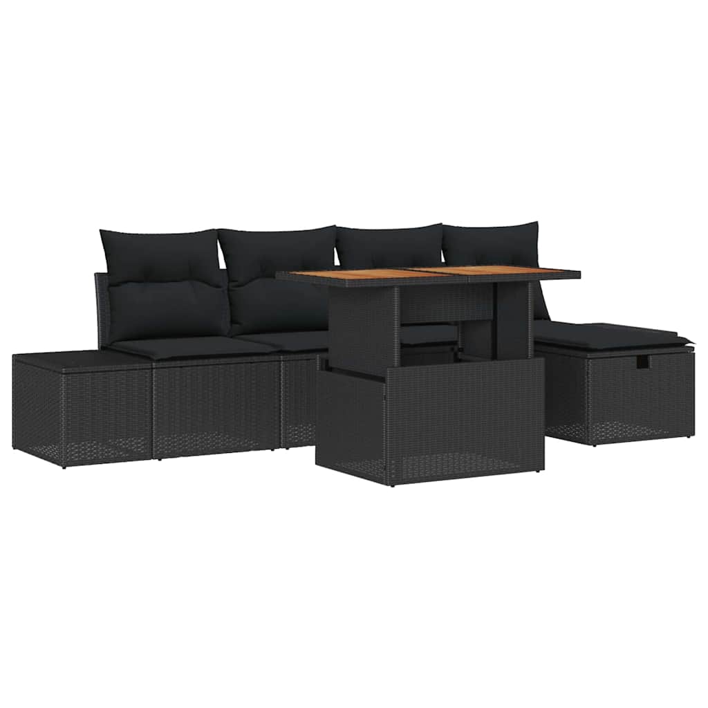 Kerti Kanapé Szett 6 pcs Fekete polirattan