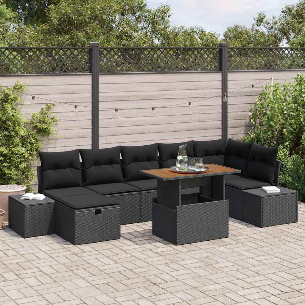 Kerti Kanapé Szett 8 pcs Fekete polirattan