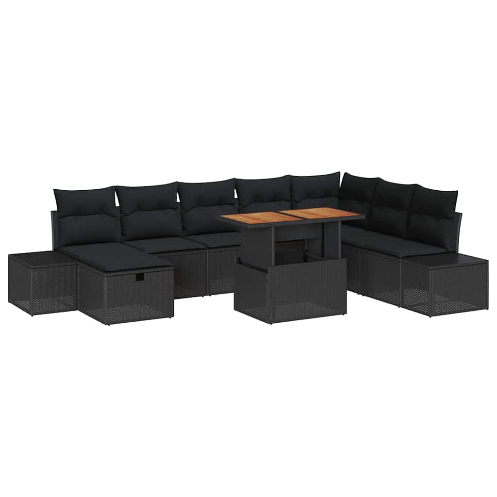 Kerti Kanapé Szett tárolóval 9 pcs Fekete Poli rattan